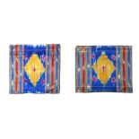 A PAIR OF MODERN IKAT BLUE PANELS