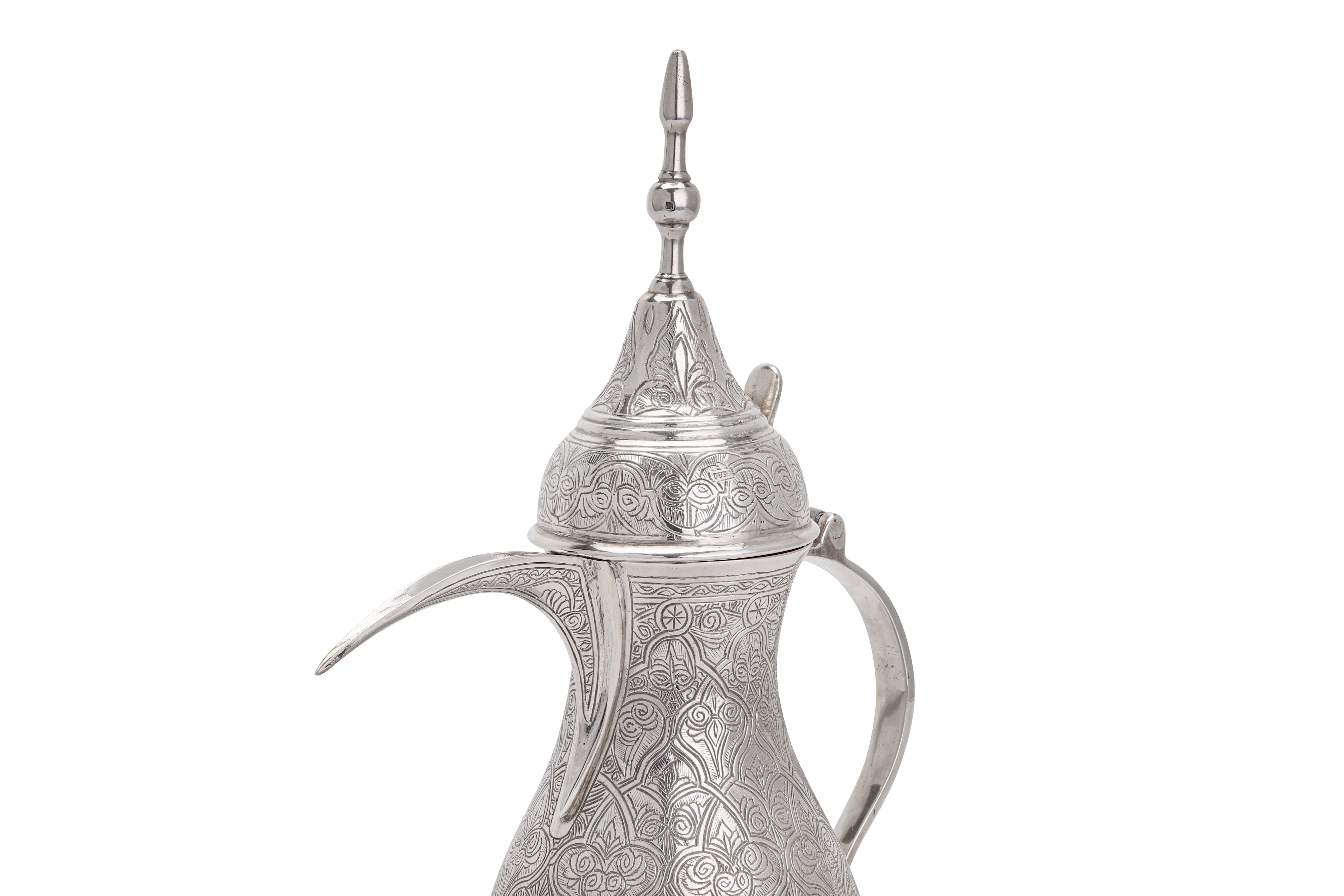 A late 20th Century Egyptian 900 standard silver dallah coffee pot, 1982 - Image 2 of 4