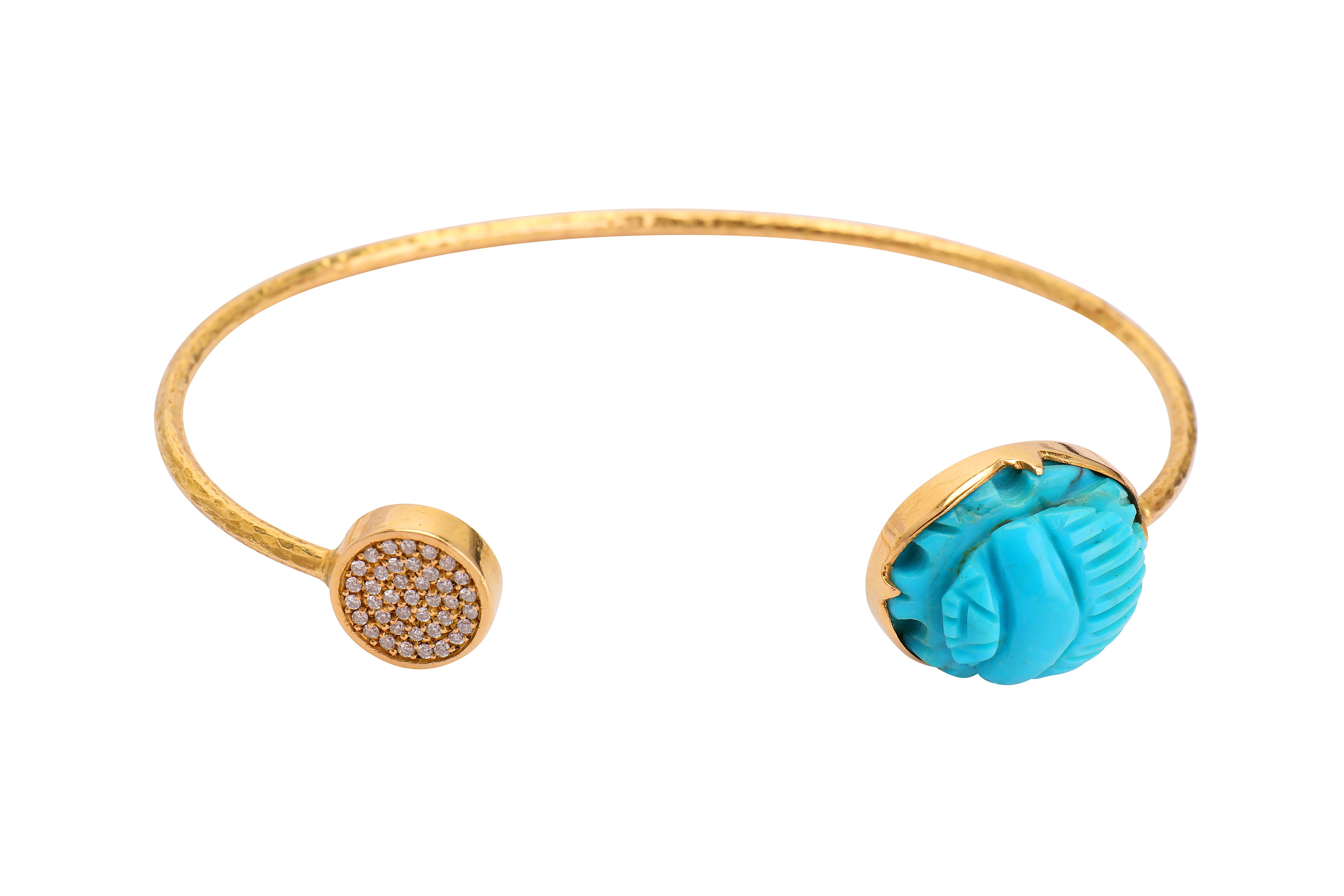 A turquoise scarab and diamond bangle