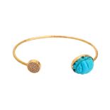 A turquoise scarab and diamond bangle