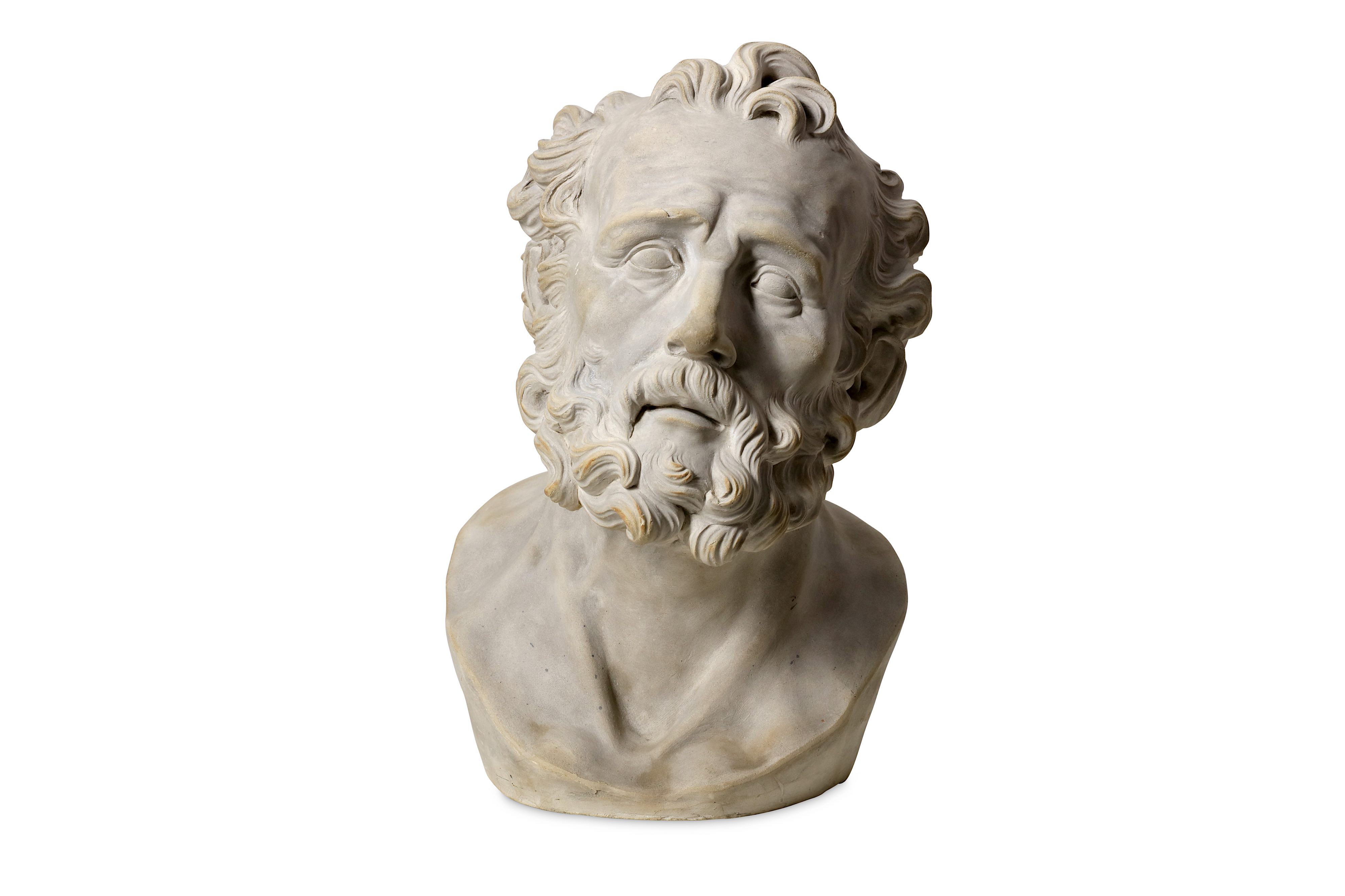 AFTER ALESSANDRO ALGARDI (ITALIAN, 1598-1654): A CLAY HEAD OF ST PIERRE SIGNED 'ETIENNE FILS 1818'