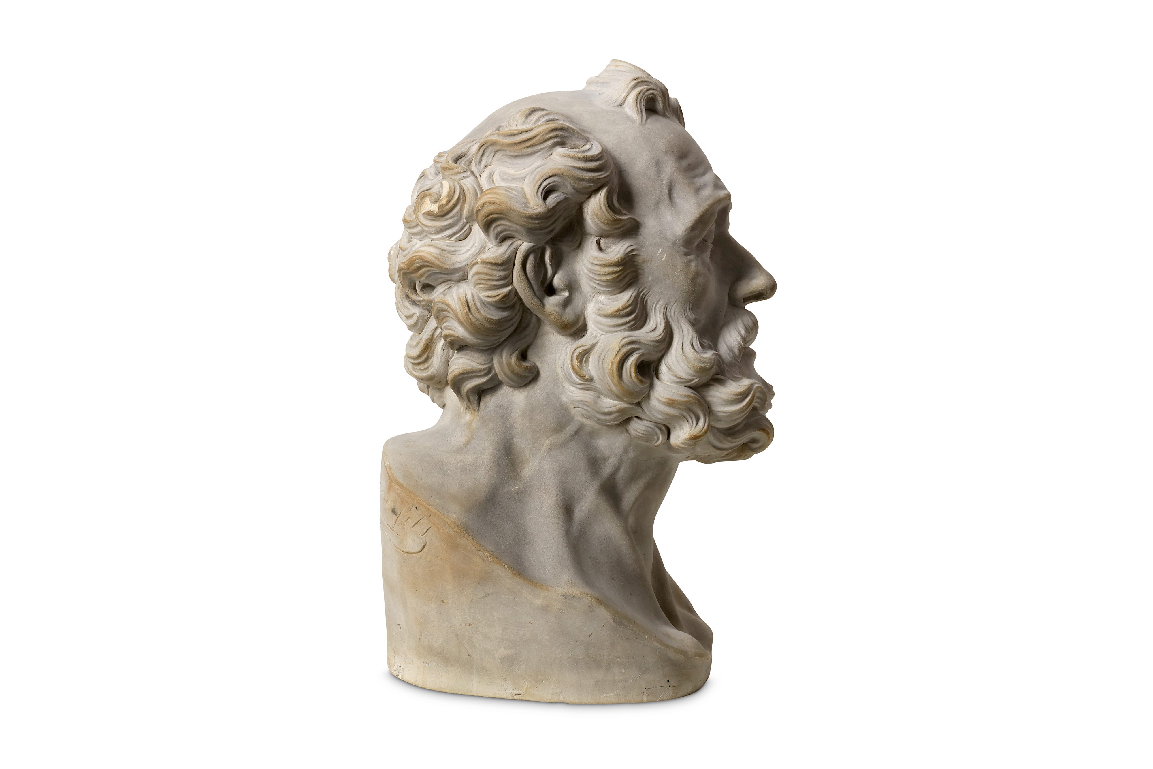 AFTER ALESSANDRO ALGARDI (ITALIAN, 1598-1654): A CLAY HEAD OF ST PIERRE SIGNED 'ETIENNE FILS 1818' - Image 2 of 6