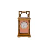 AN EARLY 20TH CENTURY SWISS GILT BRASS MINIATURE CARRIAGE CLOCK BY THE GENEVA CLOCK CO. RETAILED BY