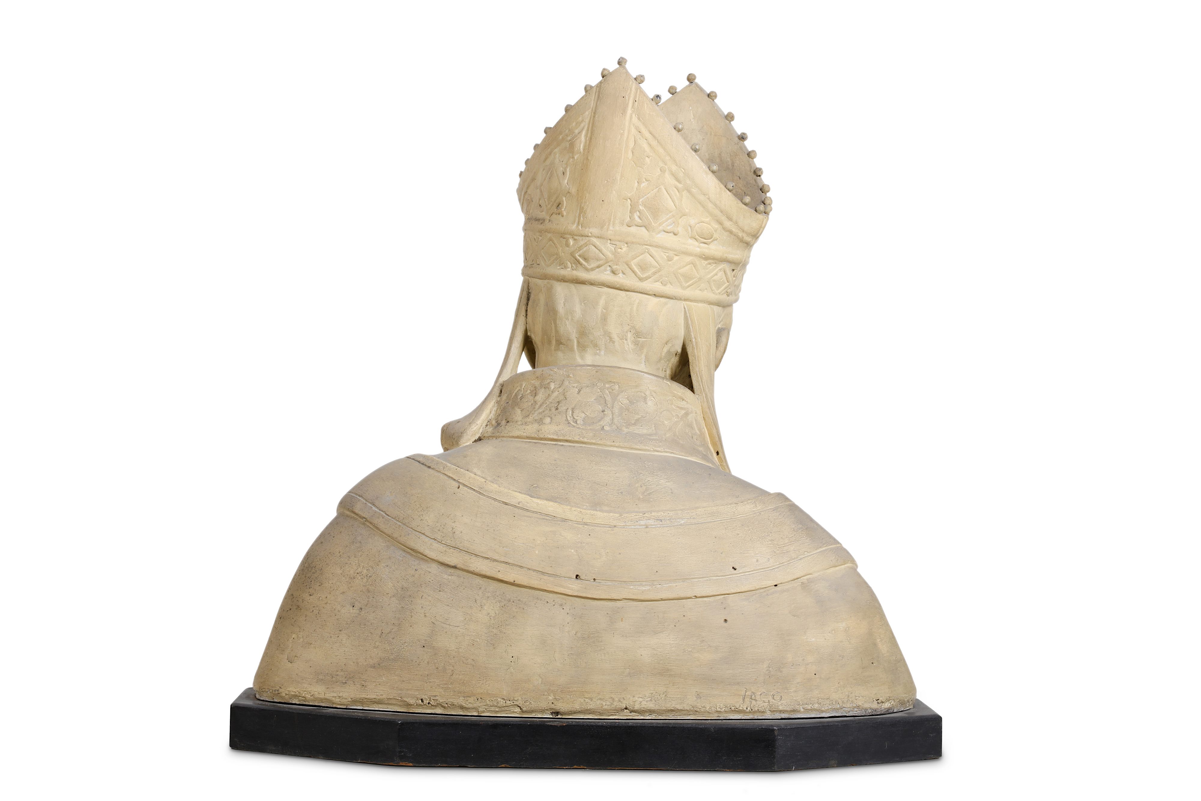 A LATE 19TH CENTURY PAINTED PLASTER BUST OF A BISHOP - Image 3 of 5