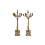 A LARGE PAIR OF 19TH CENTURY AND LATER GILT BRONZE CANDELABRA