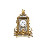 A FINE LATE 19TH CENTURY FRENCH GILT BRONZE, GLASS AND SILVERED METAL MANTEL CLOCK