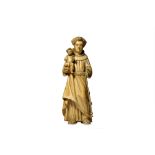 AN 18TH CENTURY INDO-PORTUGUESE (GOAN) IVORY FIGURE OF SAINT ANTHONY OF PADUA HOLDING THE INFANT CHR