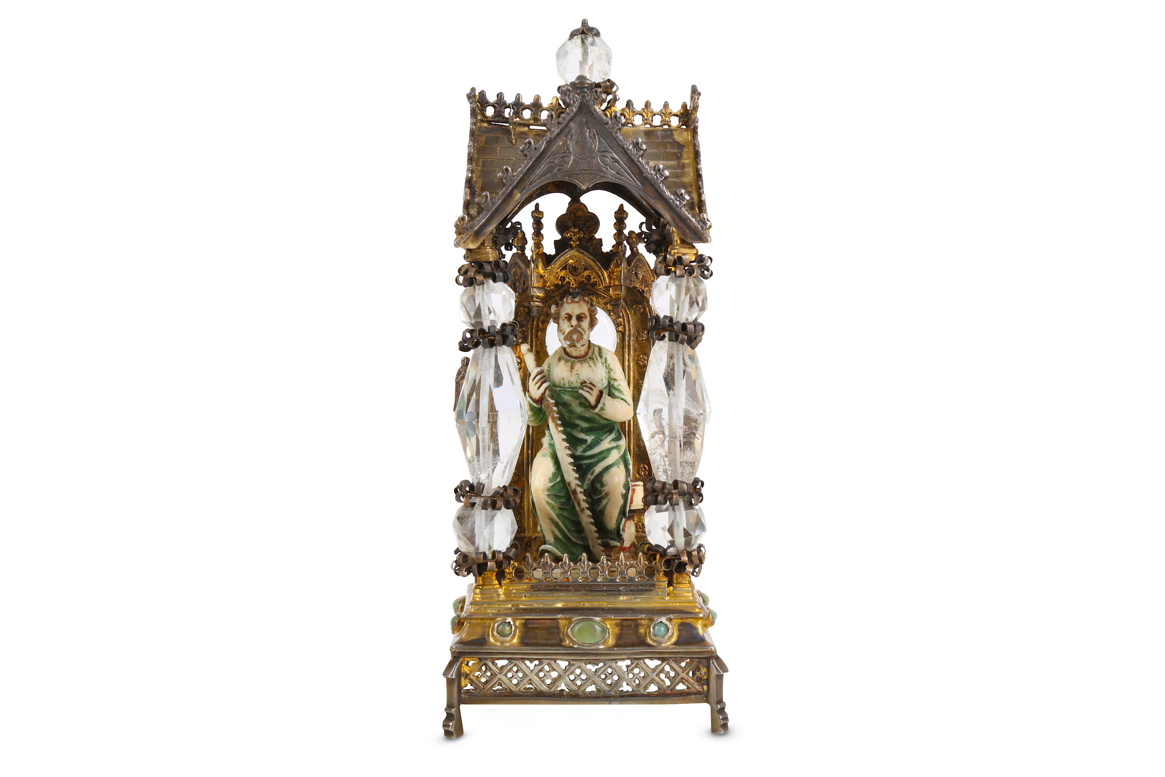 A 19TH CENTURY SILVER GILT, ROCK CRYSTAL AND IVORY RELIQUARY OF SAINT SIMON THE ZEALOT - Image 2 of 4