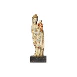 A 19TH CENTURY NEO-GOTHIC CARVED IVORY FIGURE OF THE VIRGIN AND CHILD