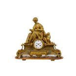 A LATE 19TH CENTURY FRENCH GILT BRONZE FIGURAL MANTEL CLOCK