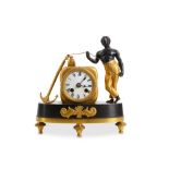 A SMALL LATE 18TH CENTURY DIRECTOIRE STYLE FRENCH GILT AND PATINATED BRONZE CLOCK OF NAUTICAL THEME