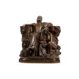 A LATE 19TH CENTURY FRENCH BRONZE FIGURAL GROUP ENTITLED 'ANTIQUE ET MODERNE' BY JEAN BOUCHE (FRENCH