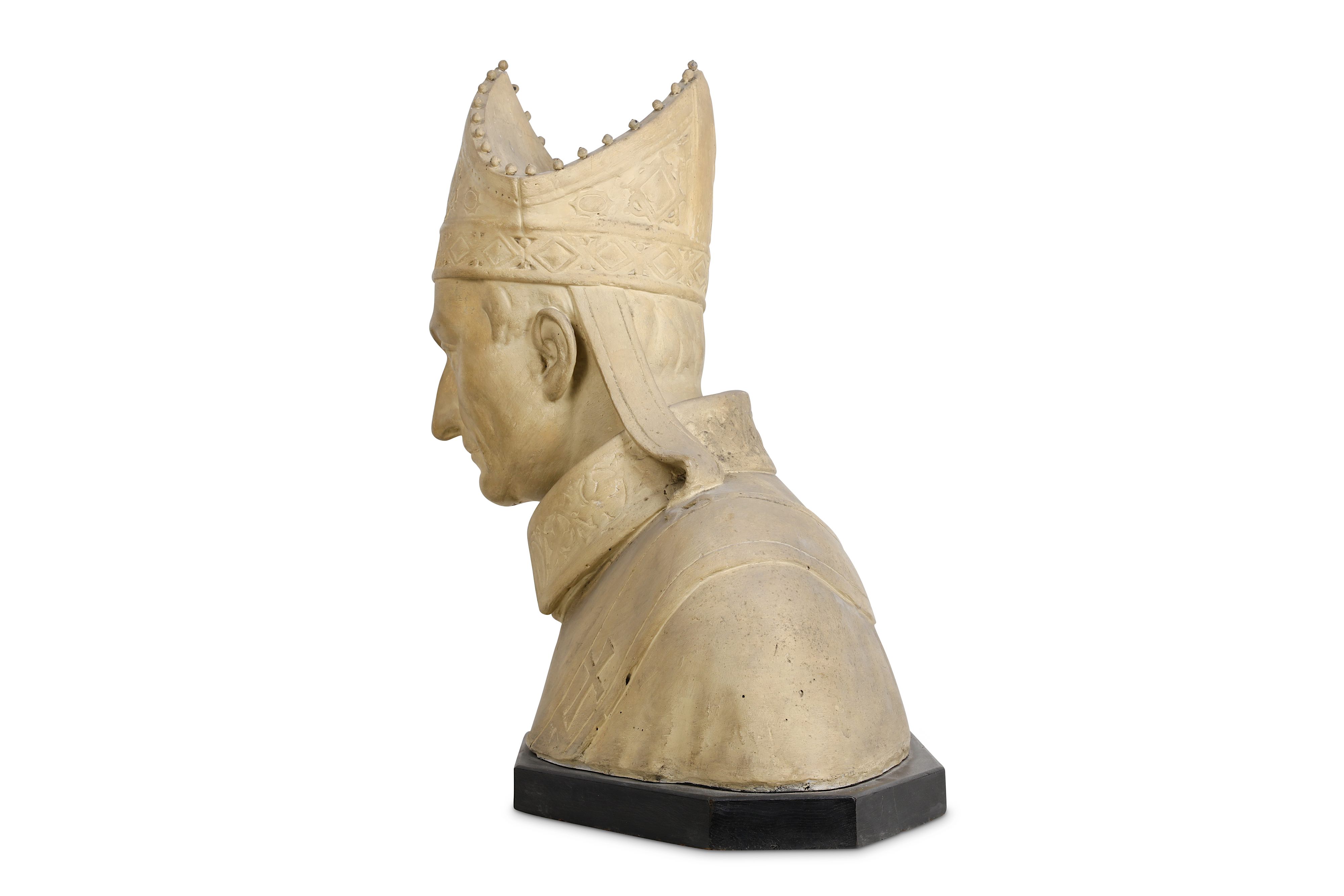 A LATE 19TH CENTURY PAINTED PLASTER BUST OF A BISHOP - Image 2 of 5