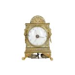 A 19TH CENTURY VIENNESE GILT METAL QUARTER STRIKING CLOCK WITH ALARM SIGNED 'HIZLBERGER, WIEN'