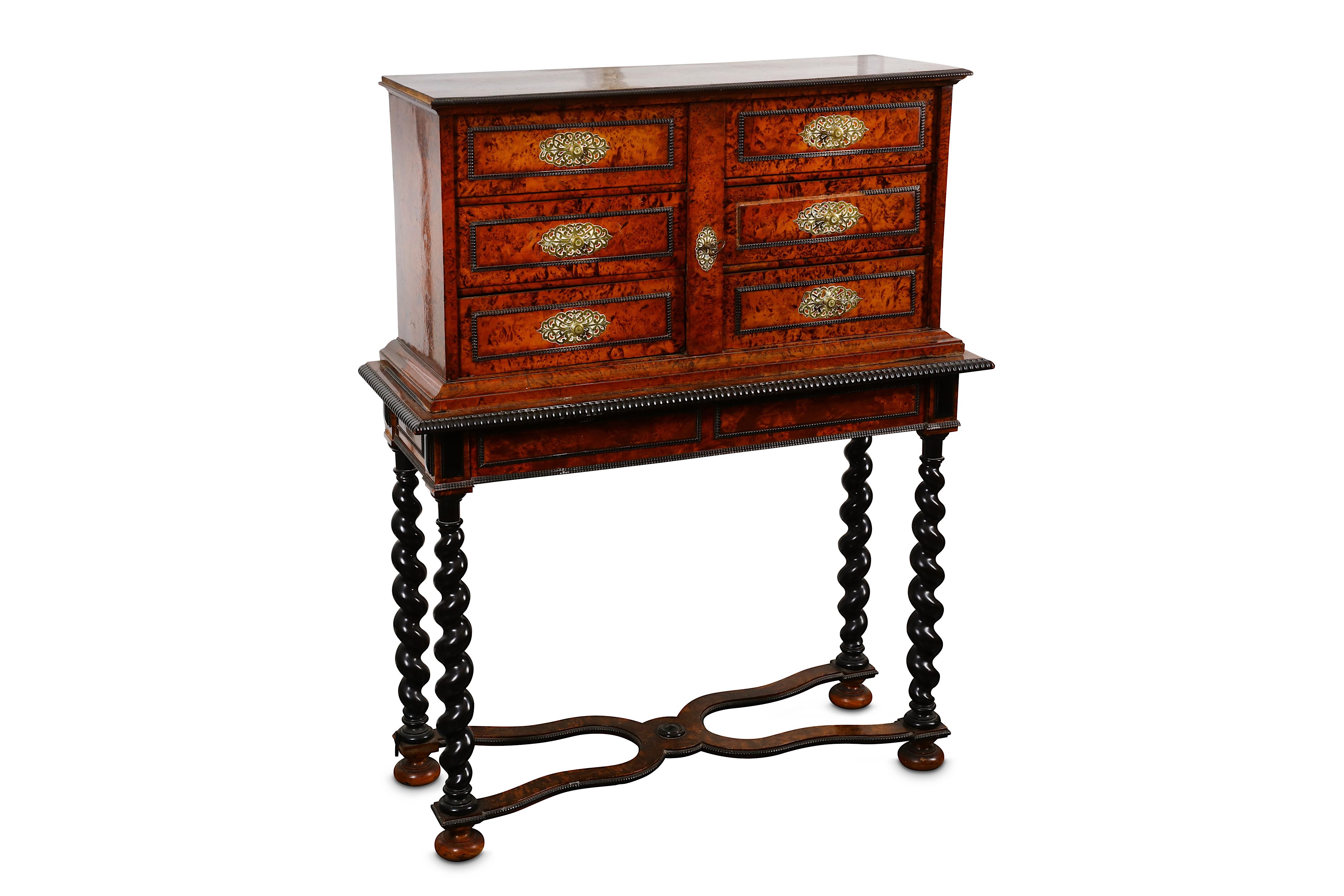 AN 18TH CENTURY DUTCH AMBOYNA AND EBONISED CABINET ON LATER STAND - Image 2 of 3