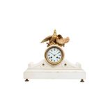 A LATE 19TH CENTURY WHITE MARBLE AND GILT BRONZE MANTEL CLOCK BY J.W. BENSON, LONDON