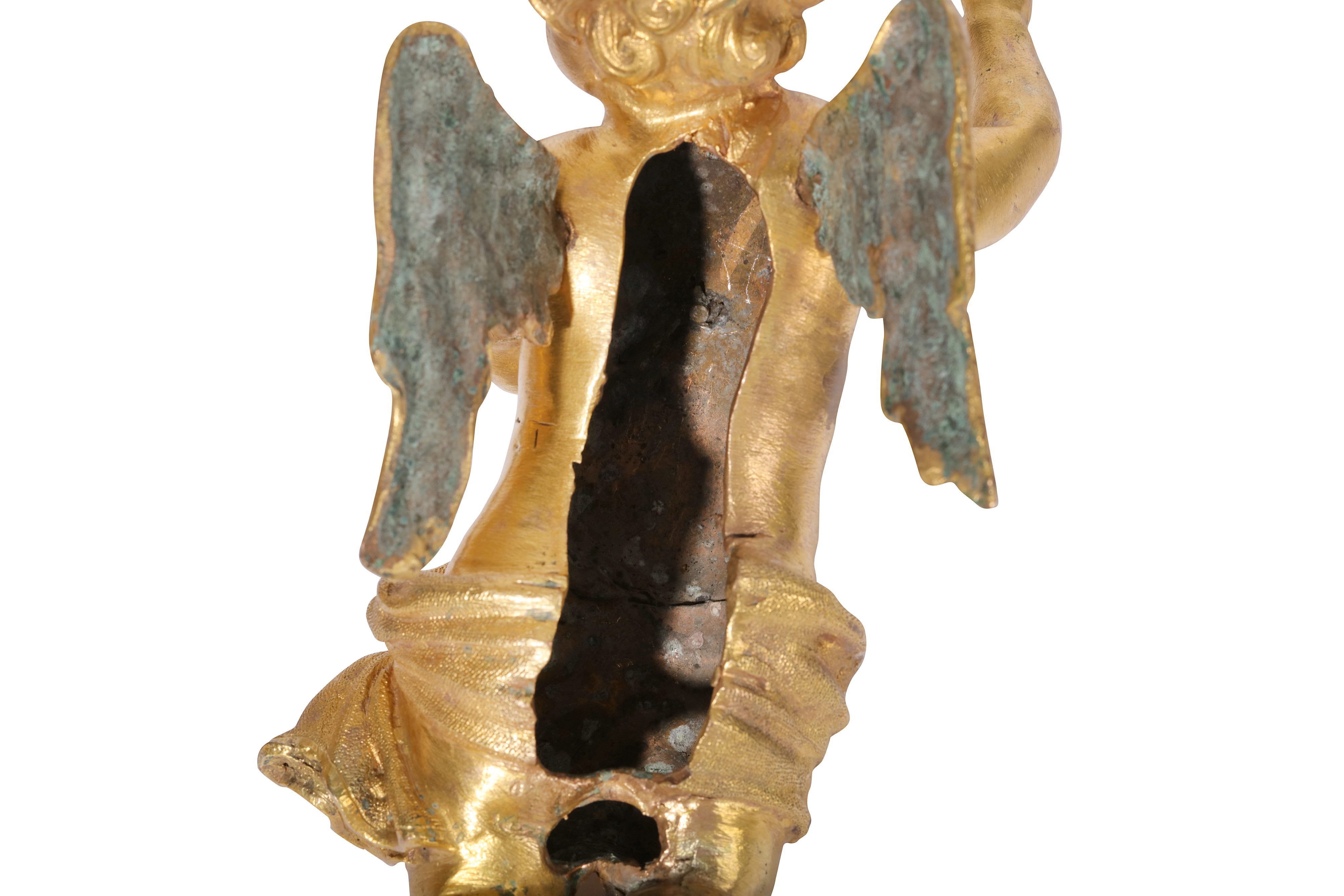 A PAIR OF SECOND HALF 17TH CENTURY ITALIAN (ROME) GILT BRONZE WINGED CHERUBS IN FLIGHT - Image 9 of 9