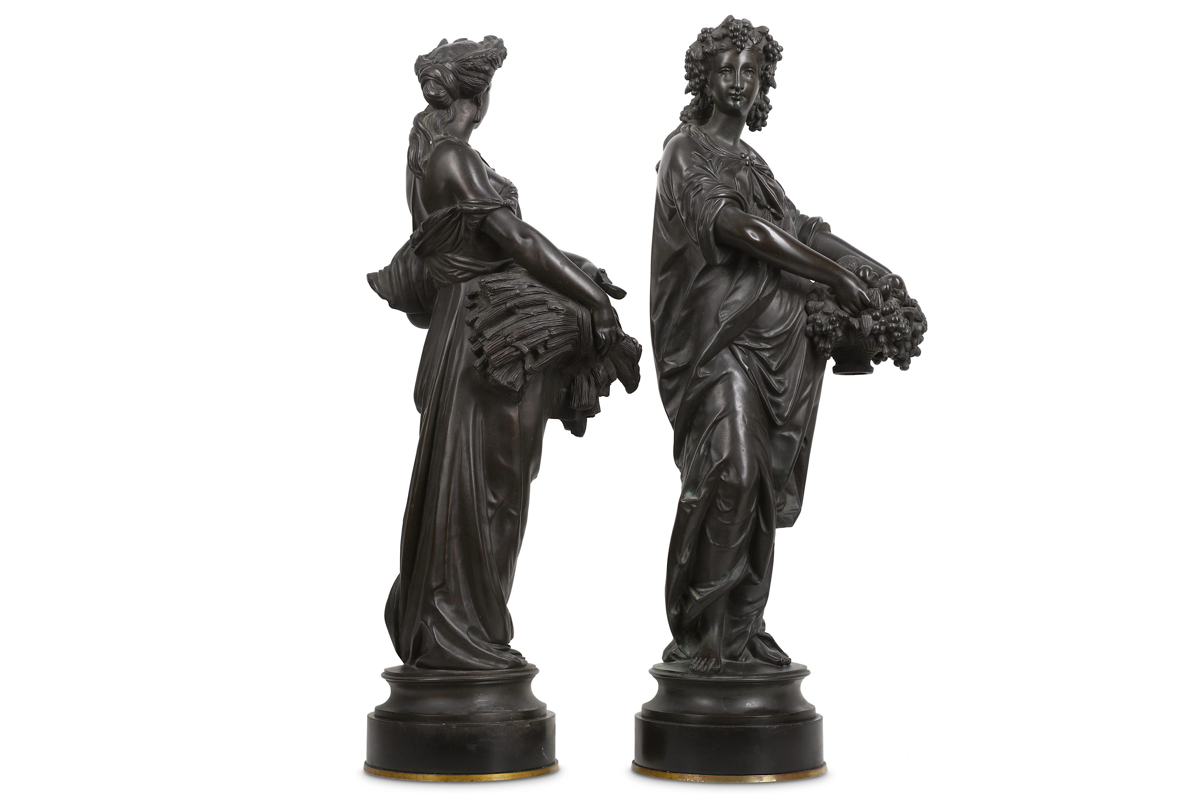 PAUL DUBOIS (FRENCH, 1829-1905): A PAIR OF BRONZE FIGURES OF MAIDENS - Image 2 of 6