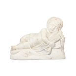A WHITE MARBLE FIGURE OF A SLEEPING PUTTO IN THE STYLE OF FRANCOIS DUQUESNOY (FLEMISH, 1597-1643)