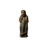A RARE 13TH CENTURY GOTHIC PERIOD CARVED AND POLYCHROME STONE FIGURE OF CHRIST BLESSING