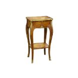 A LATE 19TH CENTURY FRENCH KINGWOOD, OLIVEWOOD AND GILT BRONZE MOUNTED SIDE TABLE