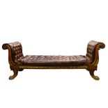 A FINE REGENCY ROSEWOOD, PARCEL GILT AND BURGUNDY LEATHER SOFA