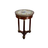 A LATE 19TH CENTURY GLAZED TERRACOTTA AND MAHOGANY SIDE TABLE