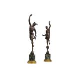 AFTER GIAMBOLOGNA (ITALIAN, 1529-1608): A PAIR OF LATE 19TH CENTURY BRONZE FIGURES OF MERCURY AND FO