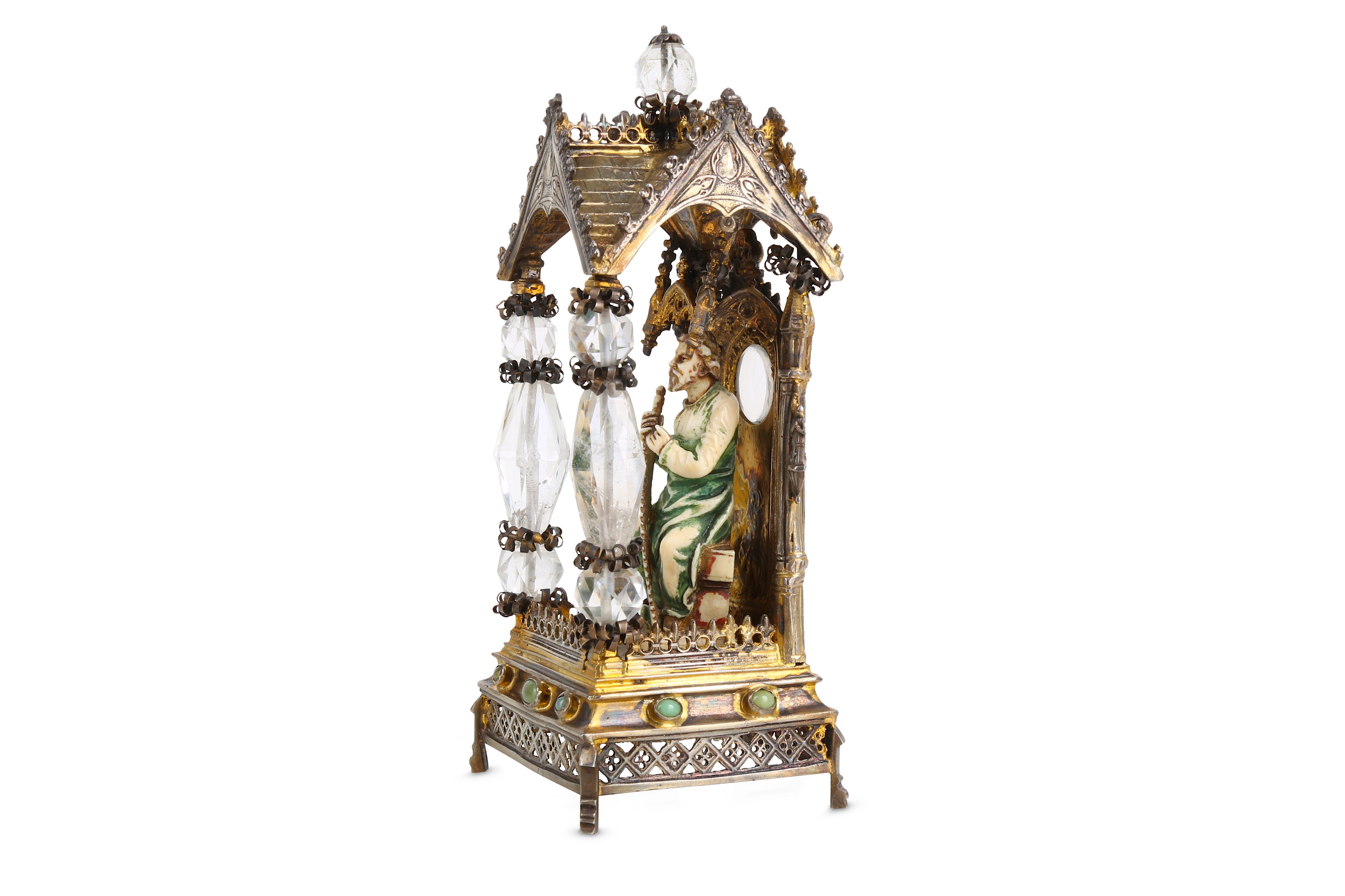 A 19TH CENTURY SILVER GILT, ROCK CRYSTAL AND IVORY RELIQUARY OF SAINT SIMON THE ZEALOT - Image 4 of 4