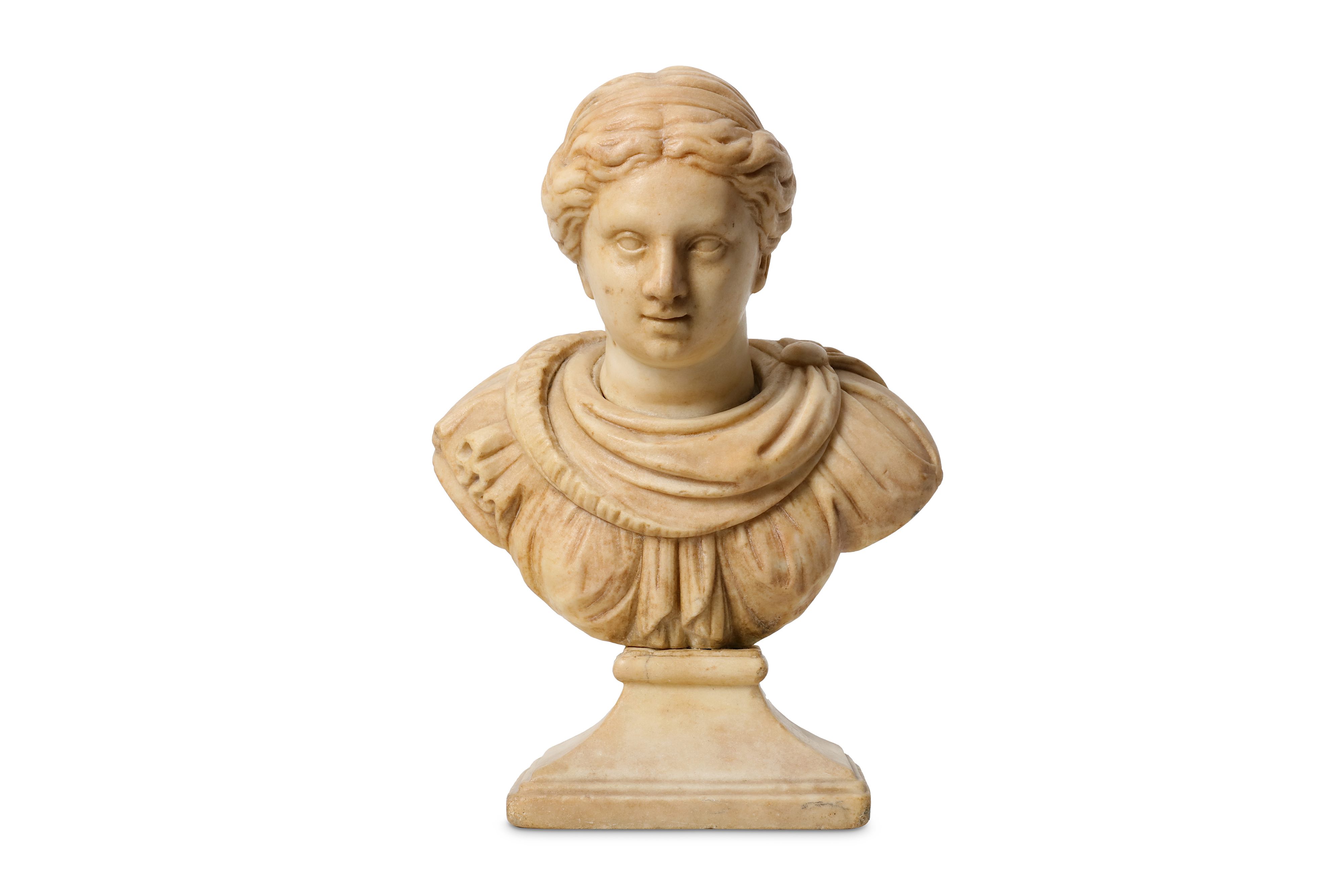 AN 18TH CENTURY ITALIAN MARBLE BUST OF A NOBLEWOMAN