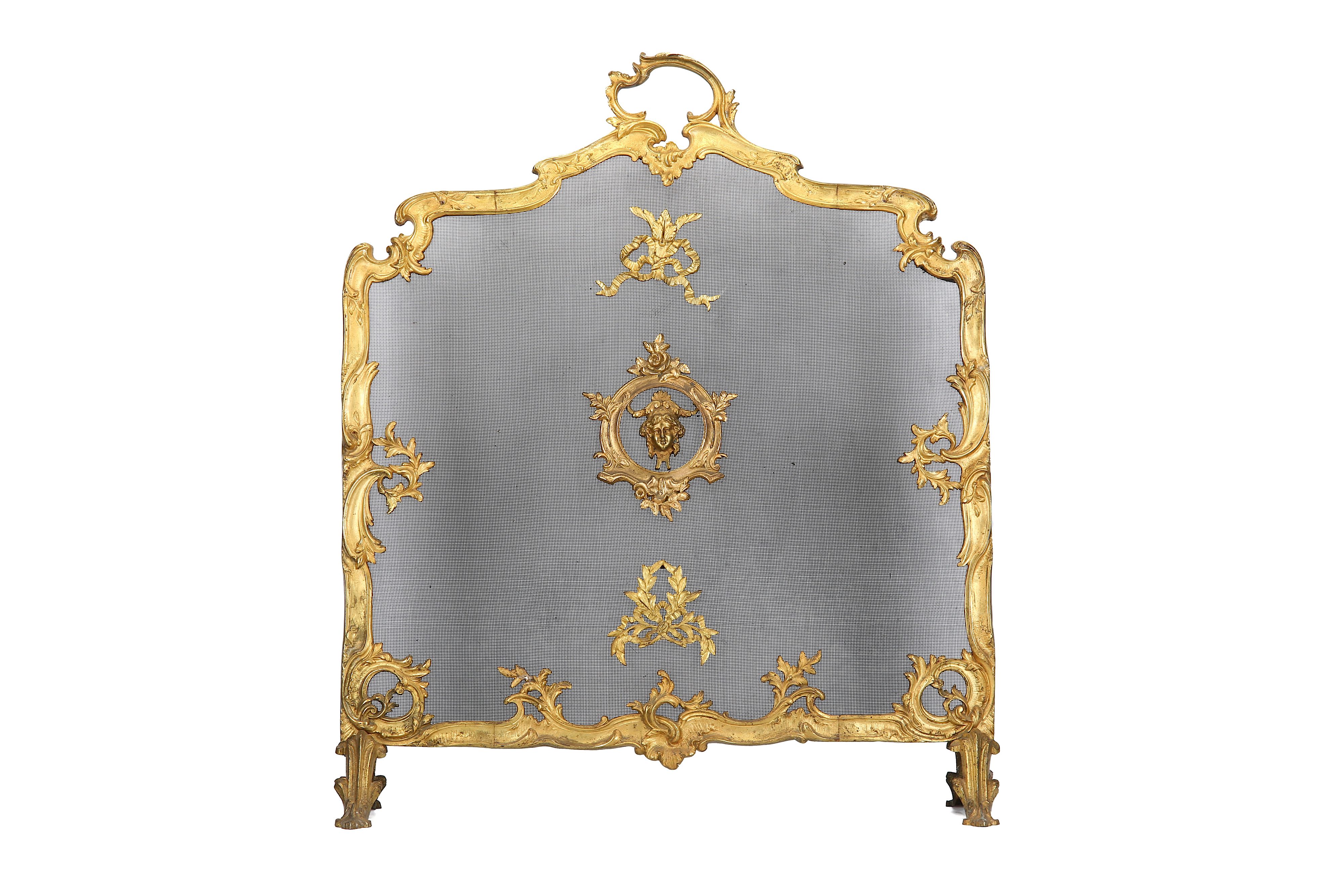 A 19TH CENTURY FRENCH GILT BRONZE FIRESCREEN IN THE LOUIS XV STYLE t