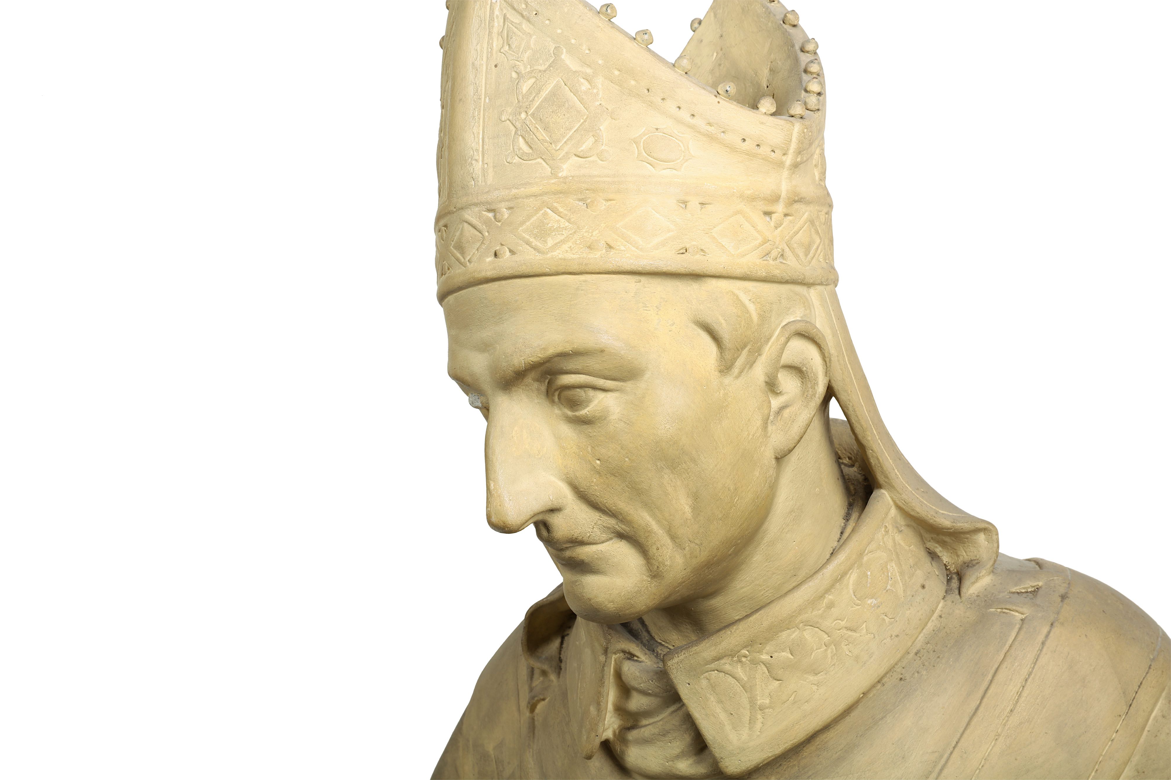 A LATE 19TH CENTURY PAINTED PLASTER BUST OF A BISHOP - Image 4 of 5