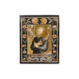 A RARE 17TH CENTURY ITALIAN SCAGLIOLA PANEL DEPICTING SAINT FRANCIS