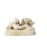 A 19TH CENTURY COPELAND PARIAN MODEL OF THREE TERRIERS, AFTER PIERRE JULES MENE (FRENCH, 1810-1879),