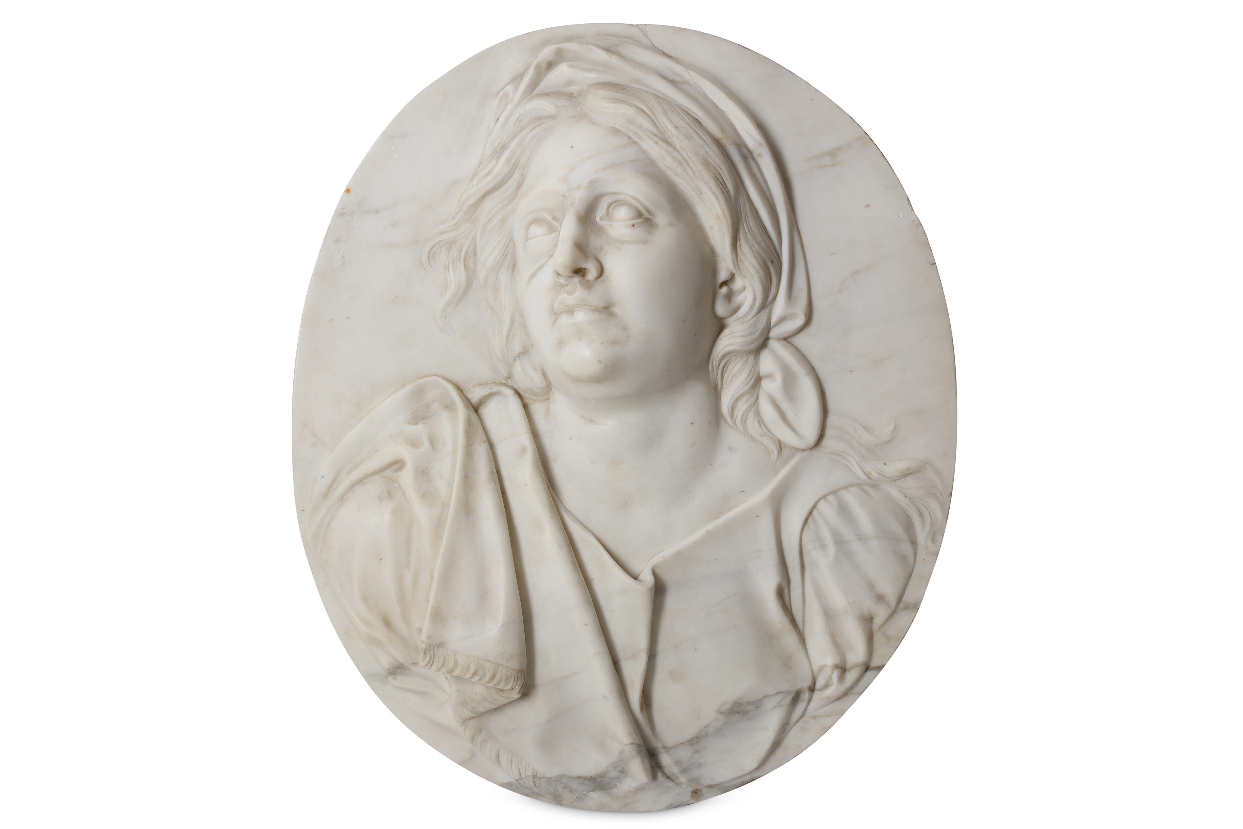 A PAIR OF ITALIAN 18TH CENTURY MARBLE RELIEFS DEPICTING CHRIST AND THE MOURNING VIRGIN IN THE MANNER - Image 7 of 11