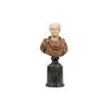 A SMALL 17TH / 18TH CENTURY ITALIAN MARBLE BUST OF A ROMAN EMPEROR