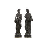 PAUL DUBOIS (FRENCH, 1829-1905): A PAIR OF BRONZE FIGURES OF MAIDENS