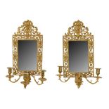 A PAIR OF LATE 19TH CENTURY GILT BRONZE GIRANDOLE MIRRORS