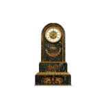 A LATE 19TH CENTURY EMPIRE STYLE VERDE ANTICO MARBLE AND ORMOLU MOUNTED MANTEL CLOCK