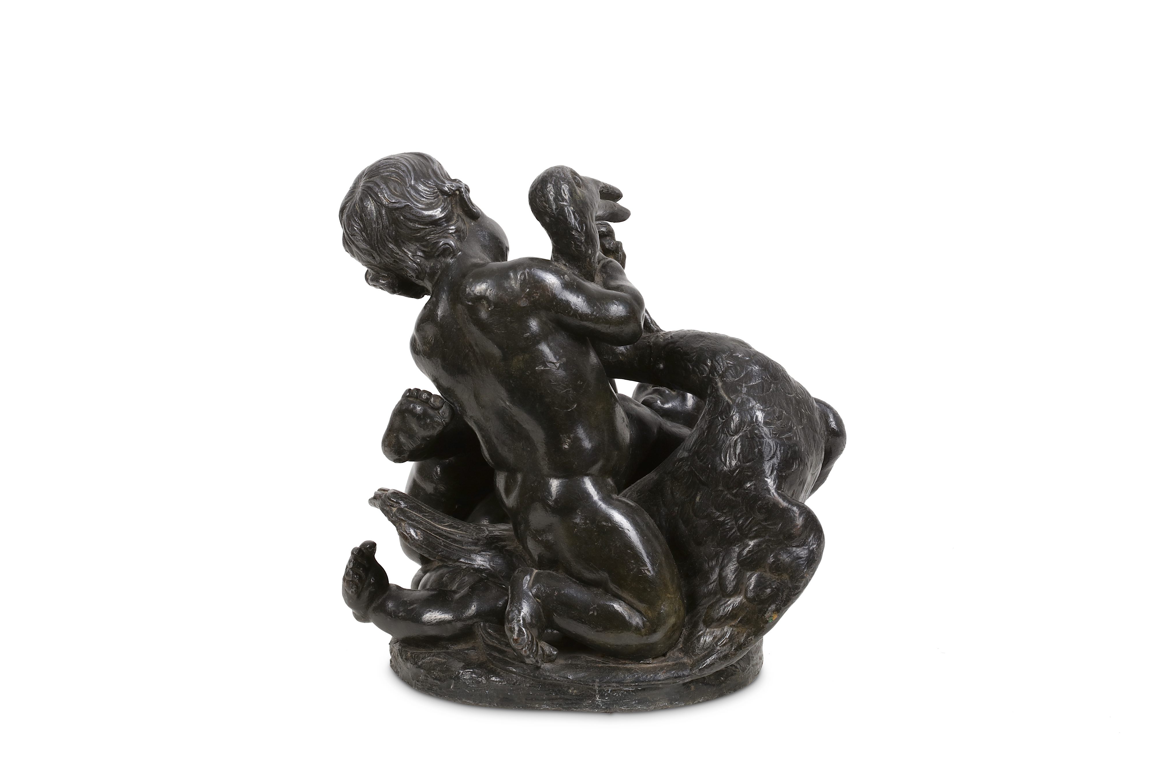 AN 18TH CENTURY FRENCH LEAD MODEL OF TWO PUTTI PLAYING WITH A GOOSE - Image 2 of 4