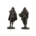 JEAN JULES SALMSON (FRENCH, 1823-1902): A LARGE PAIR OF BRONZE FIGURES OF SHAKESPEARE AND MILTON