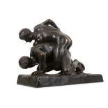 AFTER THE ANTIQUE: A LARGE LATE 19TH CENTURY FRENCH BRONZE FIGURAL GROUP OF THE WRESTLERS