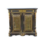 A THIRD QUARTER 19TH CENTURY FRENCH NAPOLEON III EBONISED AND CUT BRASS MOUNTED CABINET IN THE BOULL