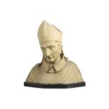 A LATE 19TH CENTURY PAINTED PLASTER BUST OF A BISHOP