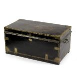 A 19th Century brass bound chest with studded borders and oval to the cover, 92.