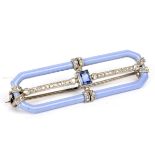 An Art Deco sapphire, diamond and lavender enamel brooch, of canted rectangular form, 4.