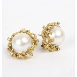 A pair of mabe pearl and diamond ear clips, AWJ Ltd.