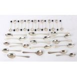 Fifteen silver coffee spoons with coffee bean terminals and sundry teaspoons,