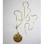 A gem set 9ct gold pendant marked '1965 Christmas' and a 9ct gold neck chain (broken),