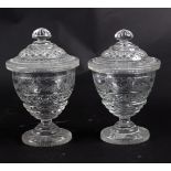 A pair of cut and engraved glass jars, second half 19th Century,